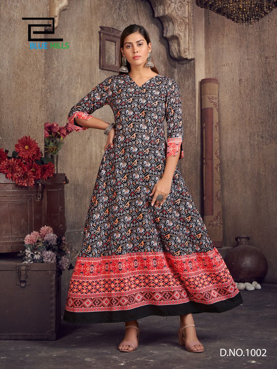 Blue Hills Patola Queen Gown Style Kurtis Catalog in Wholesale Price, Buy Blue Hills Patola Queen Gown Style Kurtis Full Catalog in Wholesale Price Online From Aarvee Creation