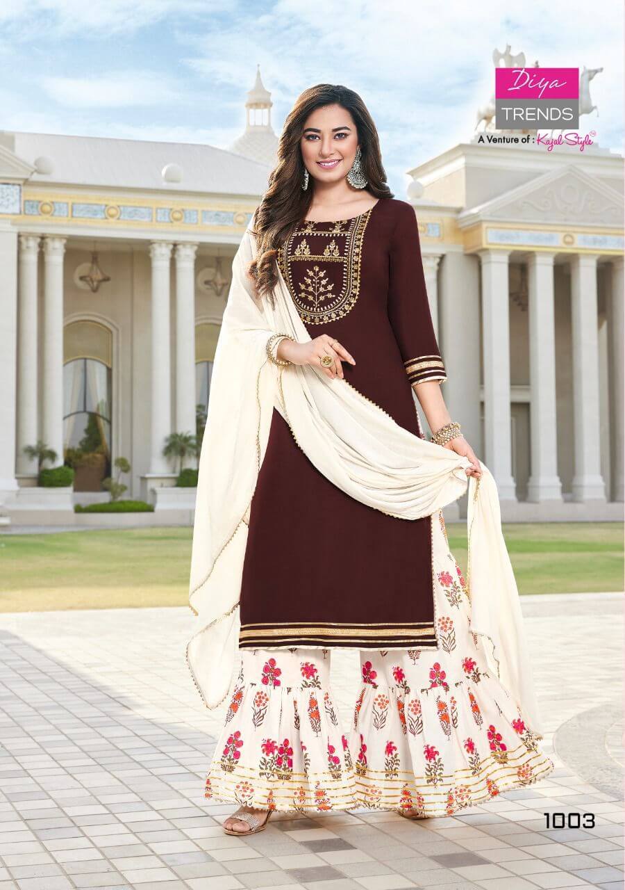 Diya Trends Swag Vol 1 Kurti With Sharara and Dupatta Wholesale Catalog, Purchase Full Catalog of Diya Trends Swag vol 1 at Wholesale Price 