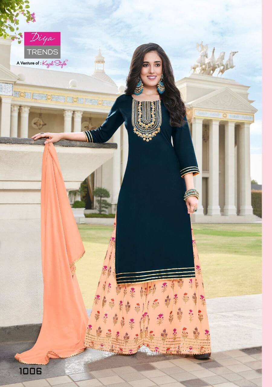 Diya Trends Swag Vol 1 Kurti With Sharara and Dupatta Wholesale Catalog, Purchase Full Catalog of Diya Trends Swag vol 1 at Wholesale Price 