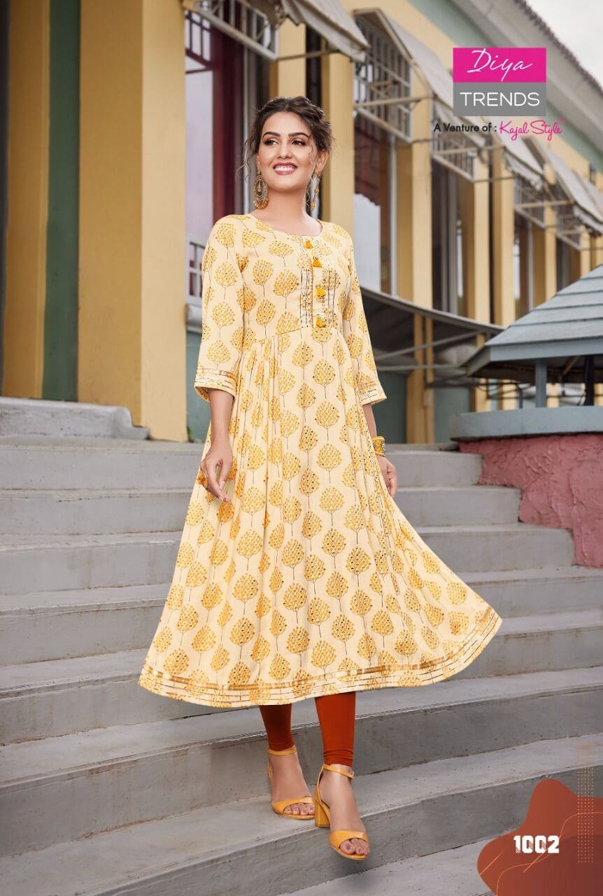 Diya Trends Colour Flair vol 1 Nyra Cut Kurtis Catalog, Buy Diya Trends Colour Flair vol 1 Nyra Cut Kurtis Full Catalog at Wholesale Price