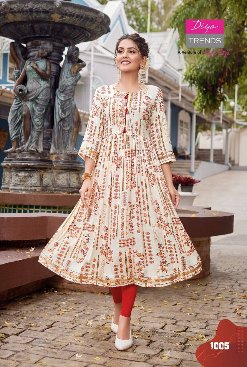 Diya Trends Colour Flair vol 1 Nyra Cut Kurtis Catalog, Buy Diya Trends Colour Flair vol 1 Nyra Cut Kurtis Full Catalog at Wholesale Price