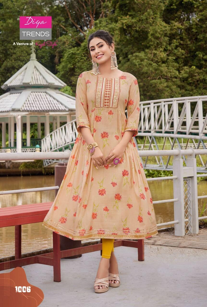 Diya Trends Colour Flair vol 1 Nyra Cut Kurtis Catalog, Buy Diya Trends Colour Flair vol 1 Nyra Cut Kurtis Full Catalog at Wholesale Price