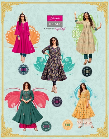 Diya Trends Launches New Kurti Gown Catalog Ethnicity Vol 5, Ethnicity Vol 5 Kurtis Are Made From Rayon Fabric with Embroidery and Print Work, Diya Ethnicity vol 5 is of only Kurtis catalogue 