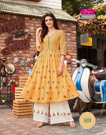 Diya Trends Launches New Kurti Gown Catalog Ethnicity Vol 5, Ethnicity Vol 5 Kurtis Are Made From Rayon Fabric with Embroidery and Print Work, Diya Ethnicity vol 5 is of only Kurtis catalogue 