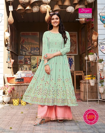 Diya Trends Launches New Kurti Gown Catalog Ethnicity Vol 5, Ethnicity Vol 5 Kurtis Are Made From Rayon Fabric with Embroidery and Print Work, Diya Ethnicity vol 5 is of only Kurtis catalogue 