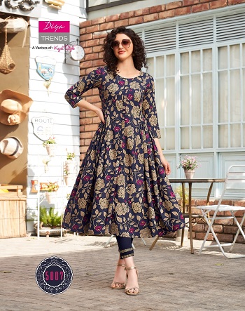 Diya Trends Launches New Kurti Gown Catalog Ethnicity Vol 5, Ethnicity Vol 5 Kurtis Are Made From Rayon Fabric with Embroidery and Print Work, Diya Ethnicity vol 5 is of only Kurtis catalogue 