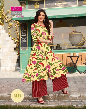 Diya Trends Launches New Kurti Gown Catalog Ethnicity Vol 5, Ethnicity Vol 5 Kurtis Are Made From Rayon Fabric with Embroidery and Print Work, Diya Ethnicity vol 5 is of only Kurtis catalogue 