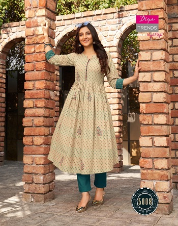 Diya Trends Launches New Kurti Gown Catalog Ethnicity Vol 5, Ethnicity Vol 5 Kurtis Are Made From Rayon Fabric with Embroidery and Print Work, Diya Ethnicity vol 5 is of only Kurtis catalogue 