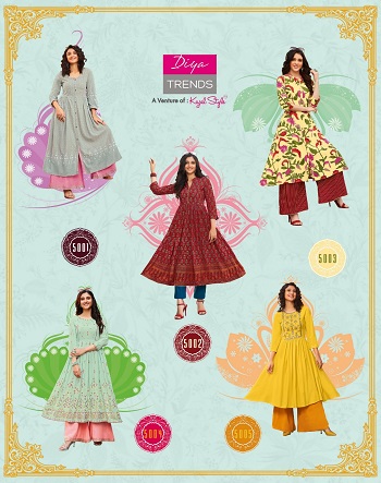 Diya Trends Launches New Kurti Gown Catalog Ethnicity Vol 5, Ethnicity Vol 5 Kurtis Are Made From Rayon Fabric with Embroidery and Print Work, Diya Ethnicity vol 5 is of only Kurtis catalogue 