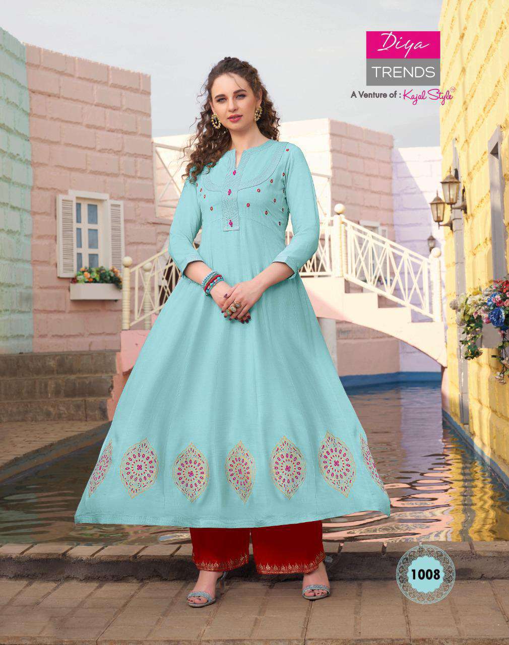 Diya Trends Florence vol 1 wholesale kurtis catalog. Florence vol 1 kurtis with sharara skirt and plazzo catalog by Diya Trends A venture of Kajal Style