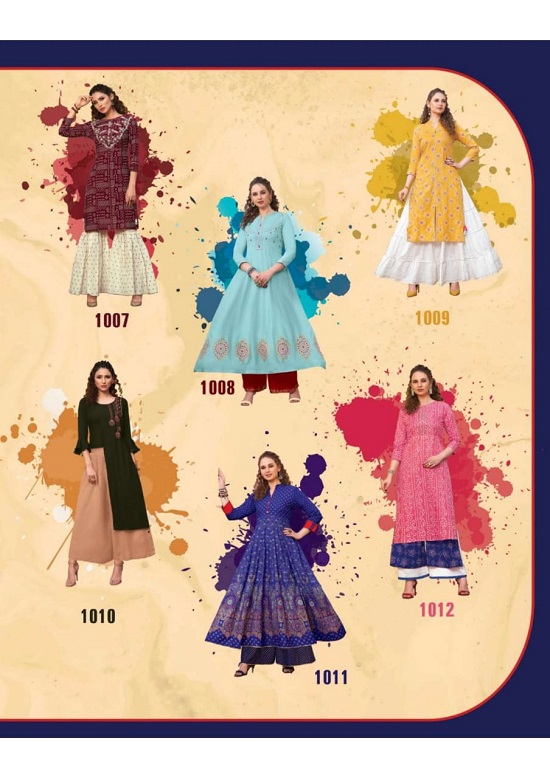 Diya Trends Florence vol 1 wholesale kurtis catalog. Florence vol 1 kurtis with sharara skirt and plazzo catalog by Diya Trends A venture of Kajal Style