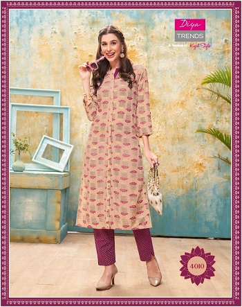 Kurti With Pants catalogue in Wholesale Forever vol 4 by Diya Trends, Purchase Diya trends Kurtis with pant pair in bulk rate for Business, Rayon Kurtis with cotton flex pair in bulk rate for resale