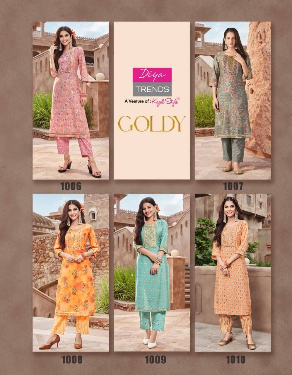 Diya Trends Goldy Vol 1 Top With Bottom Catalog in Wholesale