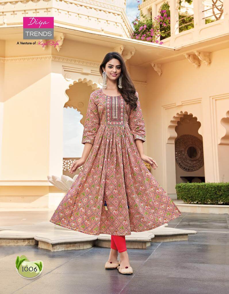 Diya Trends Gulabi Girl vol 1 Printed Nyra Cut Kurtis Catalog, Buy Diya Trends Gulabi Girl vol 1 Printed Nyra Cut Kurtis Catalog in Wholesale Price Online from Aarvee Creation