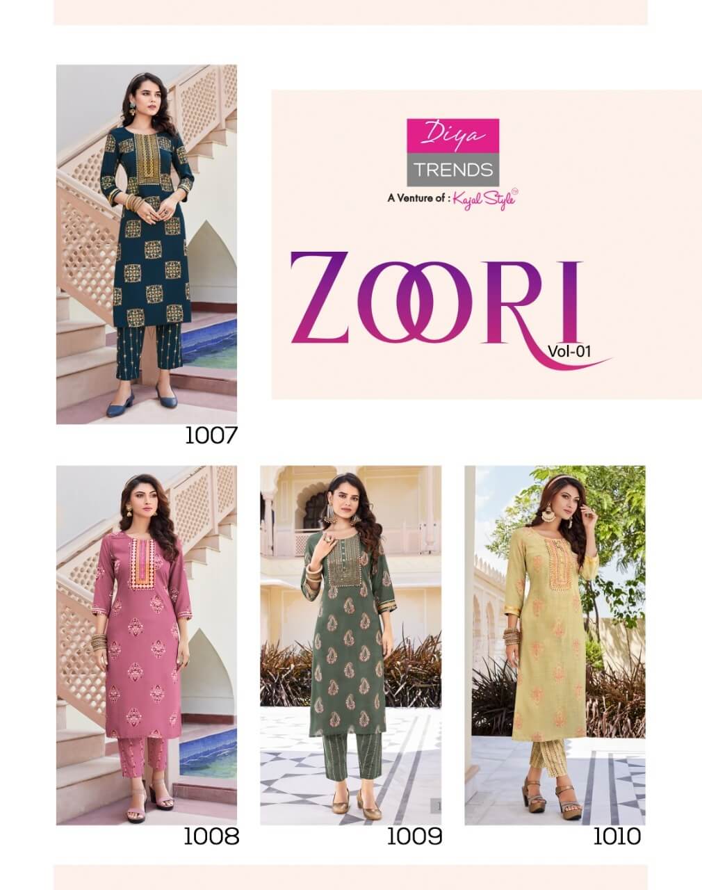 Diya Trends Zoori vol 1 Kurti with Pant Catalog in Wholesale, Buy Diya Trends Zoori vol 1 Kurti with Pant Full Catalog in Wholesale Price Online From Vadodara, Surat, Gujarat,Only 5XL Available 