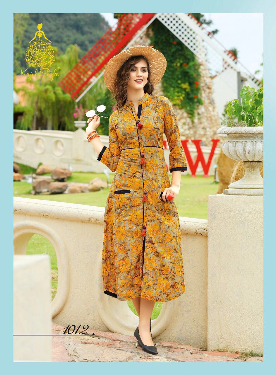 KAJAL STYLE FEMINA VOL 1 DESIGNER KURTIS DHABU PRINT REYON DORIYA COTTON VOTTON SLUB. DISPATCH STARTS FROM 26TH SEP.FOR ORDER WHATSAPP 9825028267/9998816140