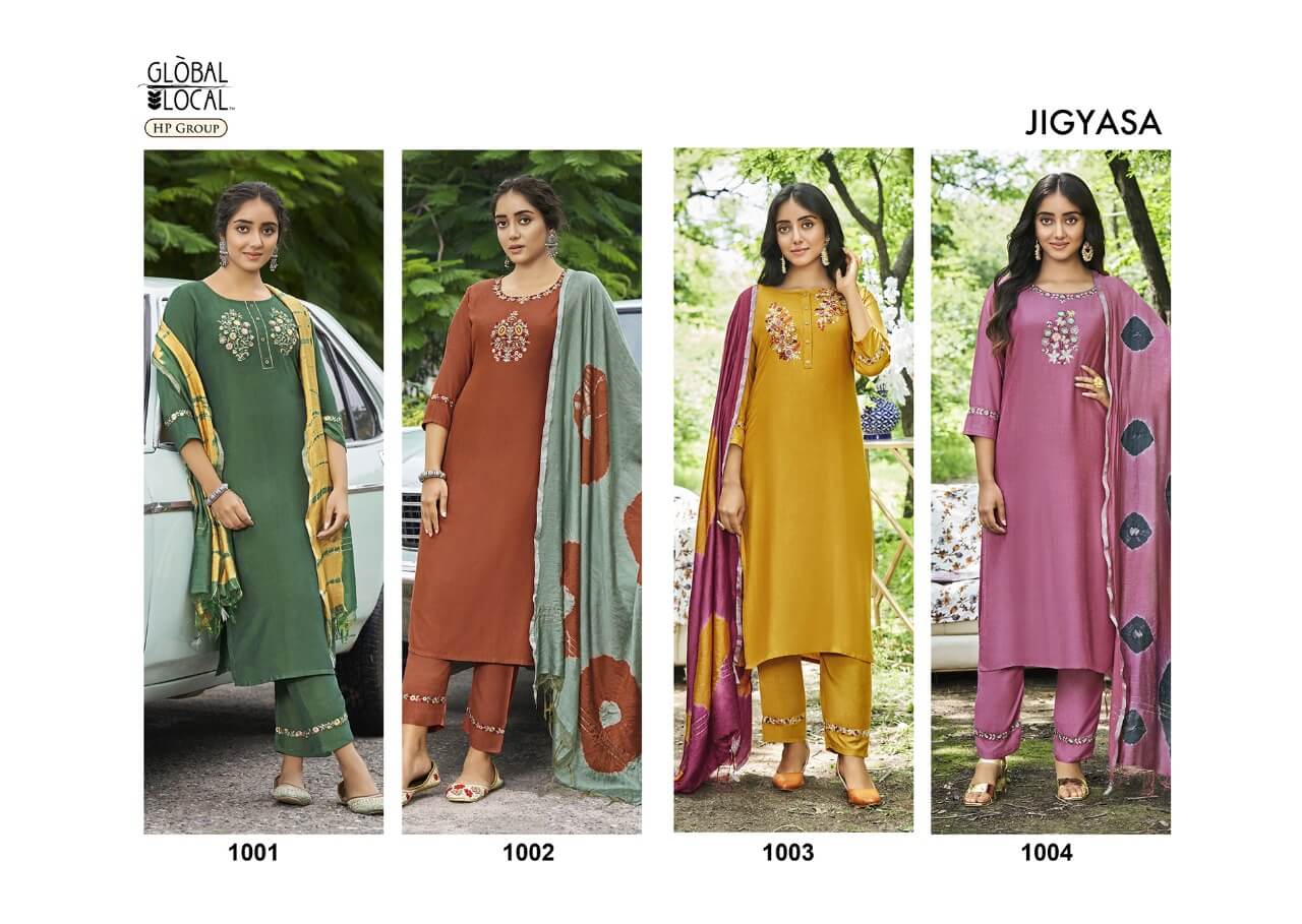 Global Local Jigyasa Kurtis With Pant and Dupatta Catalog, Buy Global Local Jigyasa Kurtis with Pant and Dupatta Full Catalog at Wholesale Rate Online