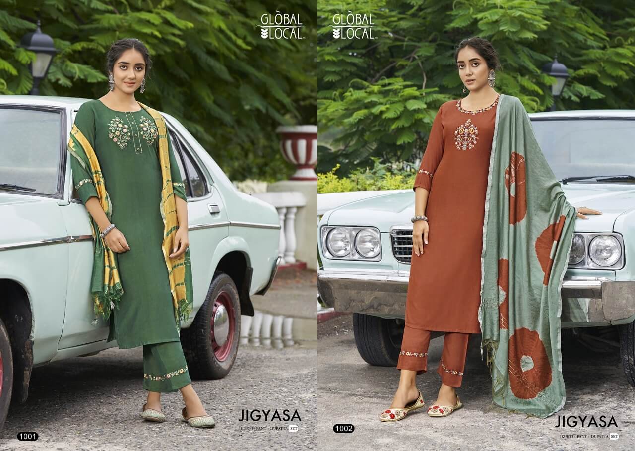 Global Local Jigyasa Kurtis With Pant and Dupatta Catalog, Buy Global Local Jigyasa Kurtis with Pant and Dupatta Full Catalog at Wholesale Rate Online