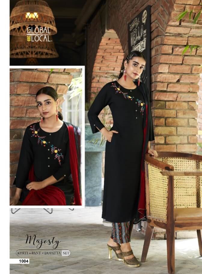 Global Local Majesty Kurti Pant Dupatta Set Wholesale Catalog, Buy Full Catalog of Kurti Pant Dupatta Set Majesty By Global Local Brand in Wholesale Price