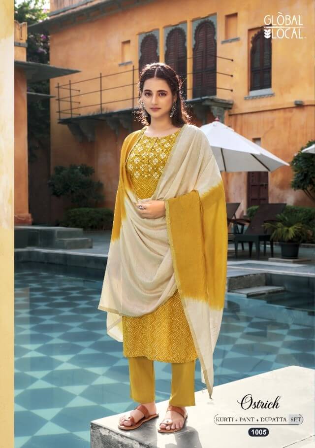 Global Local Ostrich Kurtis with Pants and Dupatta Wholesale Catalog, Buy Global Local Ostrich Kurtis pant Dupatta Full Catalog in Wholesale Price Online