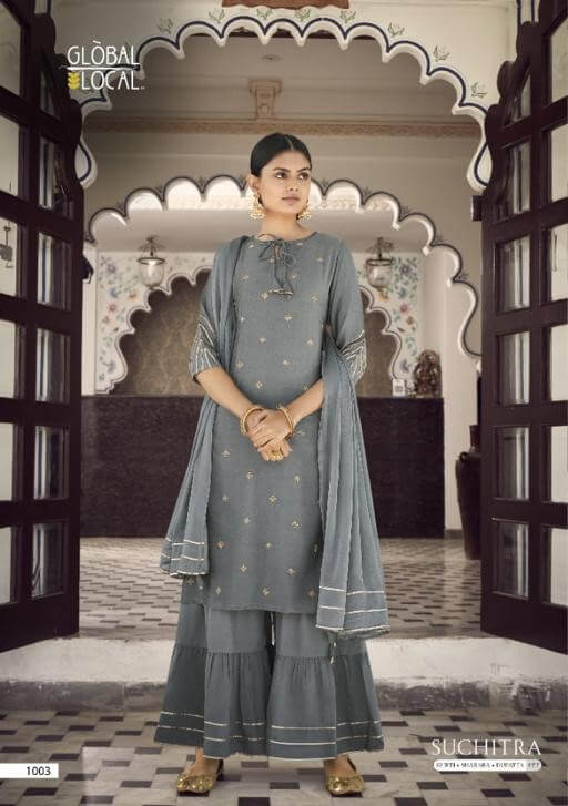 Global Local Suchitra Top Sharara and Dupatta Set Wholesale Catalog, Buy Full Catalog of Global Local Suchitra Readymade Dress Wholesale Catalog