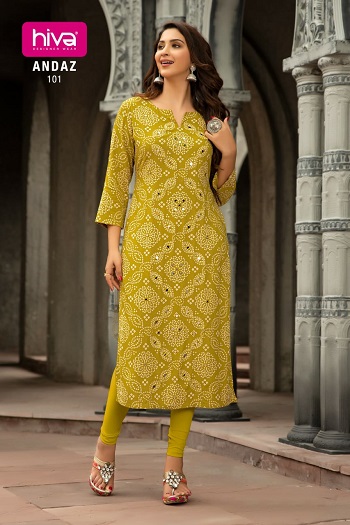 Order Hiva Andaz Rayon Wholesale Kurti Collection, Readymade Full Catalog Available at Wholesale Price Online