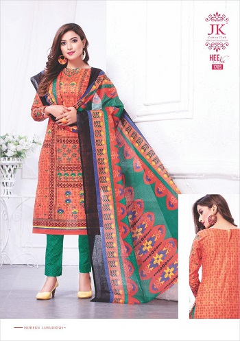 Cotton Printed Dress Materials Wholesale Catalogue JK Heena Volume 17.Purchase New Designs Dress Materials in Bulk Rate for Selling