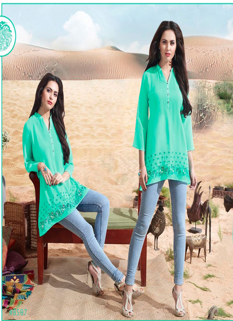 NEW STYLE BEAUTIFUL EMBROIDERED WORK WITH FANCY GEORGETTE FABRIC KURTIS