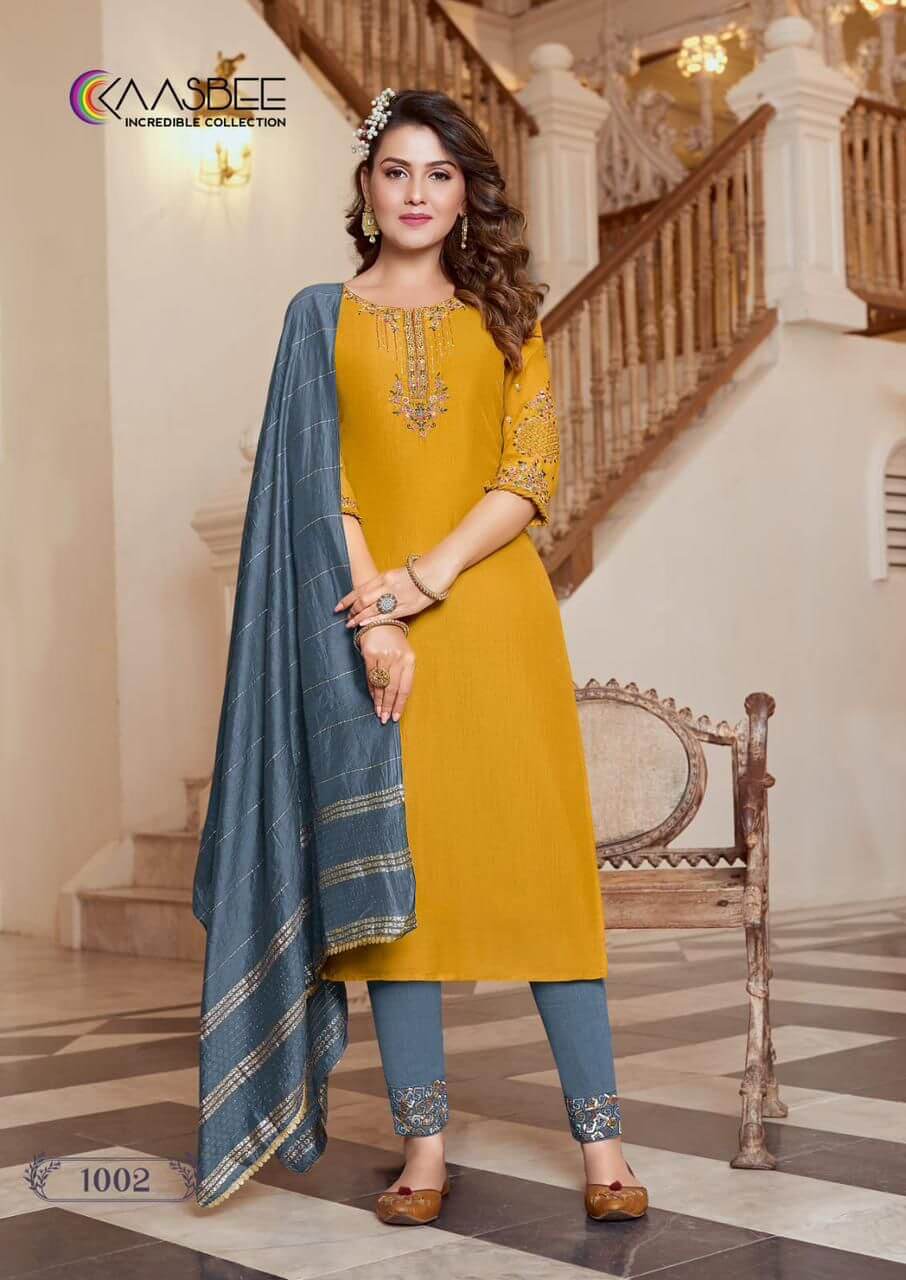 Kaasbee Saanvi vol 1 Embroidery Kurti Pant Dupatta Set Catalog, Buy Kaasbee Saanvi vol 1 Embroidery Kurti Pant Dupatta Set Full Catalog in Wholesale Price Online