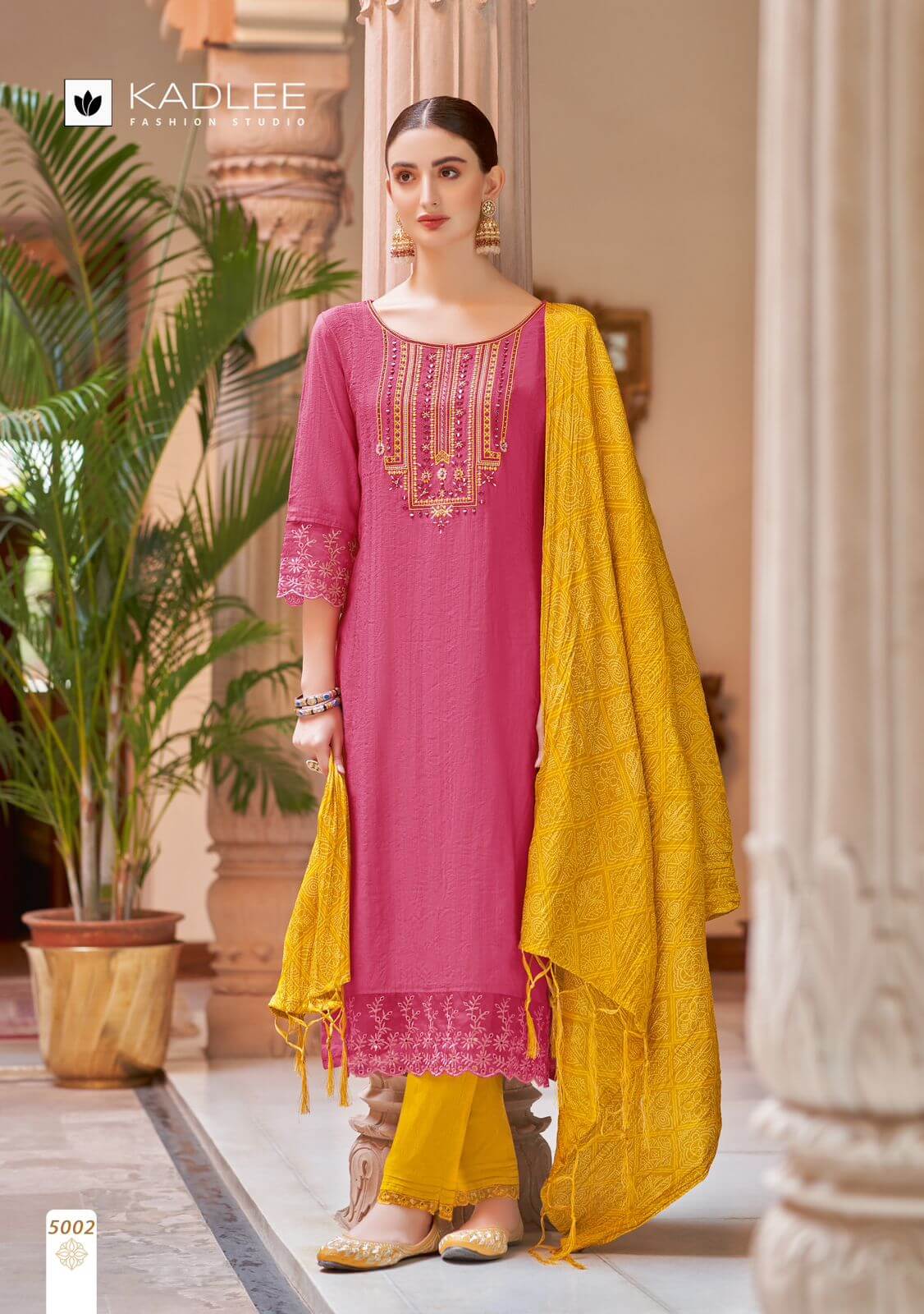 Viscose Weaving Top, Cotton Lycra Bottom & Chinon Bandhani Dupatta