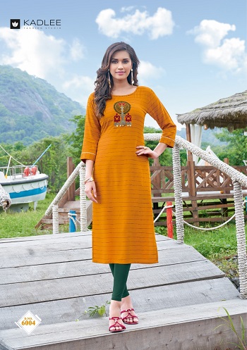 Kadlee Foram Rayon Kurtis Wholesale Catalog. Buy Kadlee Foram Rayon Weaving Strips and Embroidery Work Kurtis Full Catalog at wholesale price 