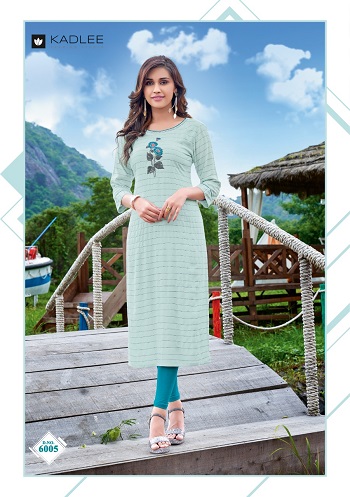 Kadlee Foram Rayon Kurtis Wholesale Catalog. Buy Kadlee Foram Rayon Weaving Strips and Embroidery Work Kurtis Full Catalog at wholesale price 