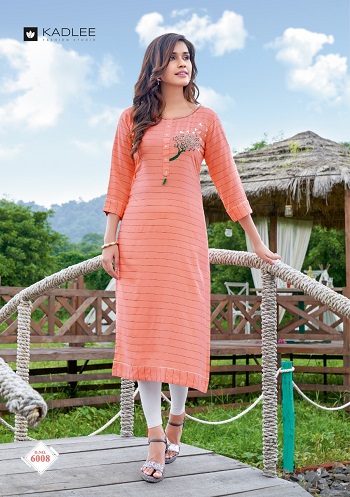 Kadlee Foram Rayon Kurtis Wholesale Catalog. Buy Kadlee Foram Rayon Weaving Strips and Embroidery Work Kurtis Full Catalog at wholesale price 