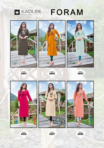 Kadlee Foram Rayon Kurtis Wholesale Catalog. Buy Kadlee Foram Rayon Weaving Strips and Embroidery Work Kurtis Full Catalog at wholesale price 