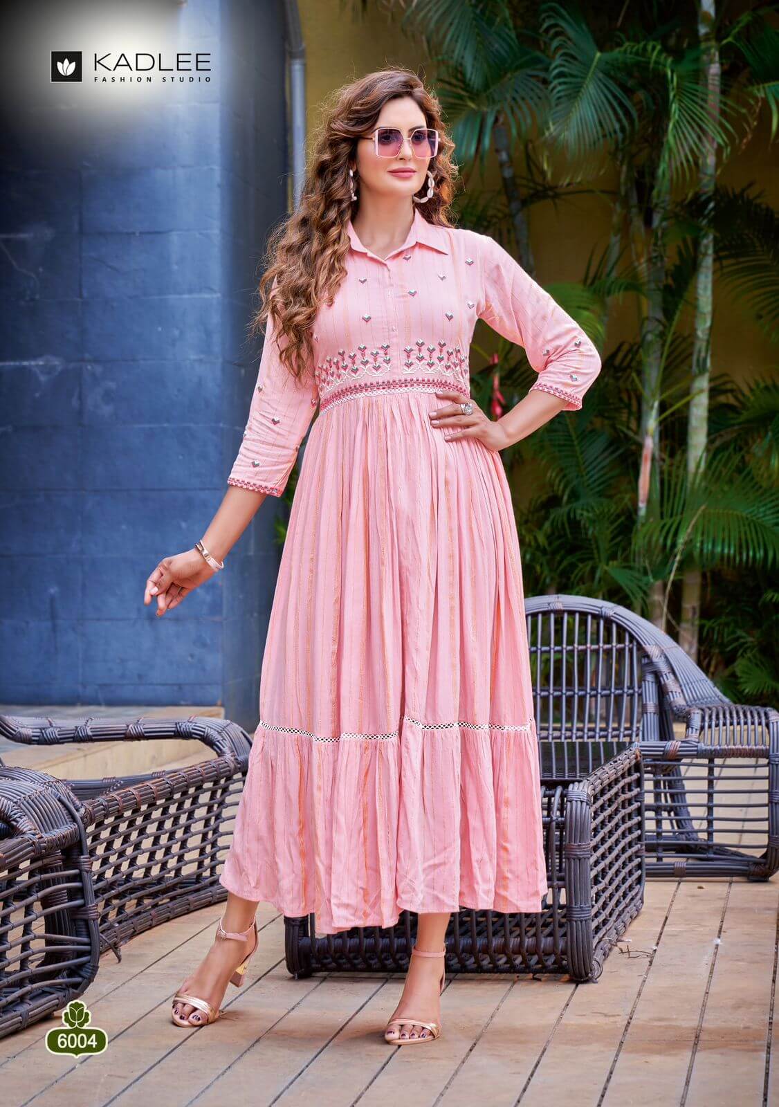 Kadlee Jennifer Rayon Wrinkle Fabric Gown Kurti Catalog