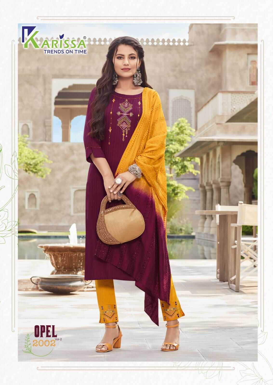 Karissa Opel vol 2 Kurti With Pant and Dupatta Wholesale Catalog, Purchase Karissa Opel vol 2 Kurti with Pant and Dupatta Full Catalog in Wholesale Price Online