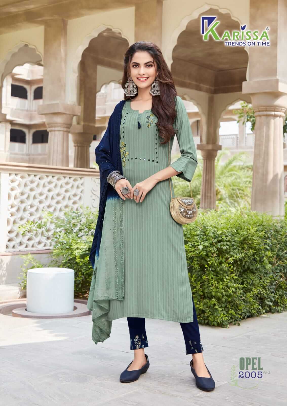 Karissa Opel vol 2 Kurti With Pant and Dupatta Wholesale Catalog, Purchase Karissa Opel vol 2 Kurti with Pant and Dupatta Full Catalog in Wholesale Price Online