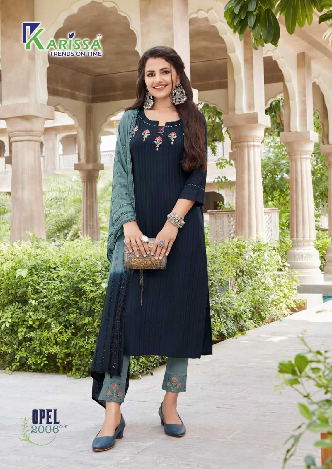 Karissa Opel vol 2 Kurti With Pant and Dupatta Wholesale Catalog, Purchase Karissa Opel vol 2 Kurti with Pant and Dupatta Full Catalog in Wholesale Price Online