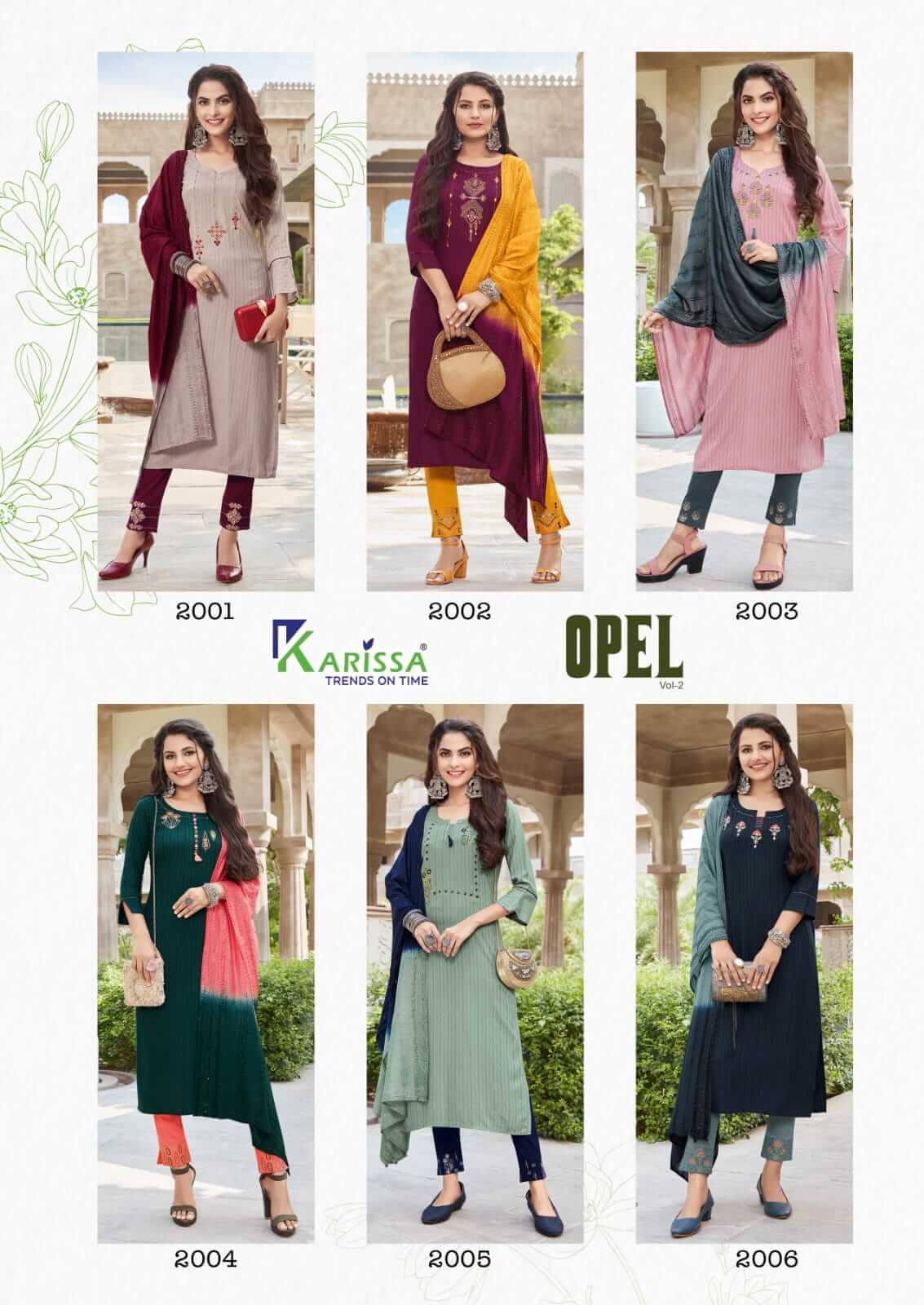 Karissa Opel vol 2 Kurti With Pant and Dupatta Wholesale Catalog, Purchase Karissa Opel vol 2 Kurti with Pant and Dupatta Full Catalog in Wholesale Price Online