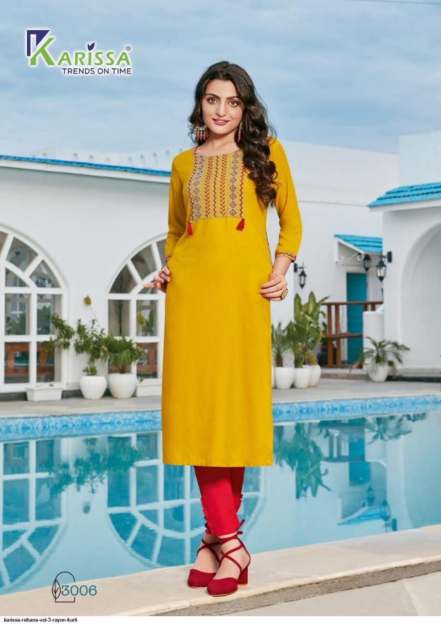 Karissa Rehana vol 3 Embroidery work Kurtis Catalog in Wholesale, Buy Karissa Rehana vol 3 Embroidery work Kurtis Full Catalog in Wholesale Price Online From Vadodara, Surat, Gujarat