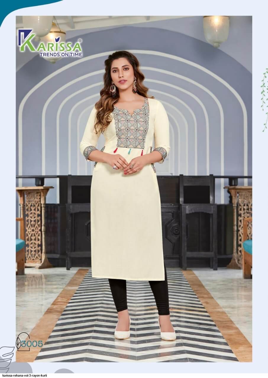 Karissa Rehana vol 3 Embroidery work Kurtis Catalog in Wholesale, Buy Karissa Rehana vol 3 Embroidery work Kurtis Full Catalog in Wholesale Price Online From Vadodara, Surat, Gujarat