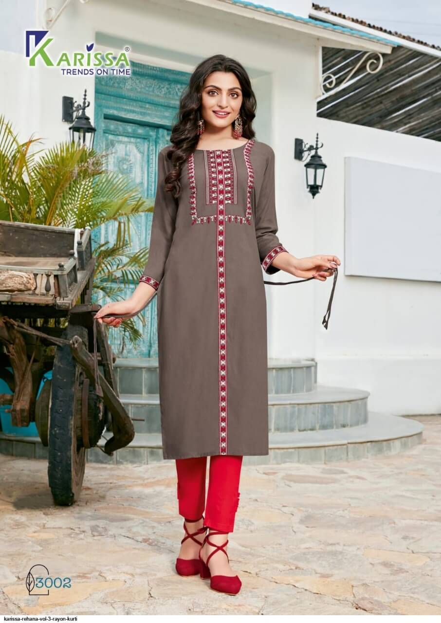 Karissa Rehana vol 3 Embroidery work Kurtis Catalog in Wholesale, Buy Karissa Rehana vol 3 Embroidery work Kurtis Full Catalog in Wholesale Price Online From Vadodara, Surat, Gujarat