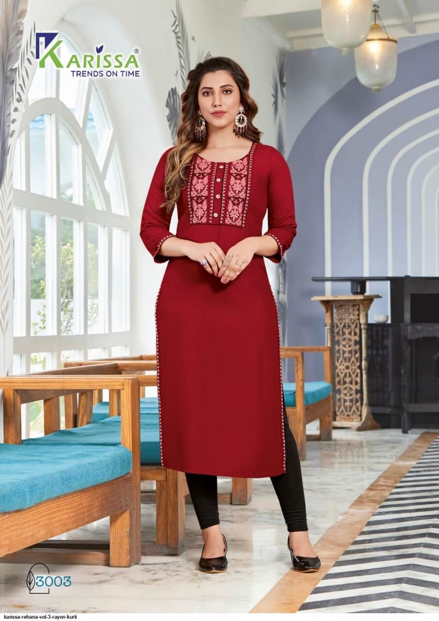 Karissa Rehana vol 3 Embroidery work Kurtis Catalog in Wholesale, Buy Karissa Rehana vol 3 Embroidery work Kurtis Full Catalog in Wholesale Price Online From Vadodara, Surat, Gujarat