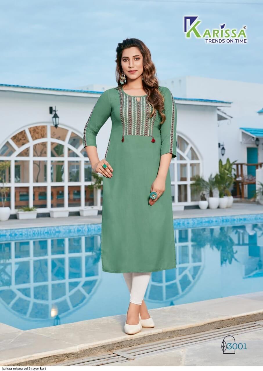 Karissa Rehana vol 3 Embroidery work Kurtis Catalog in Wholesale, Buy Karissa Rehana vol 3 Embroidery work Kurtis Full Catalog in Wholesale Price Online From Vadodara, Surat, Gujarat