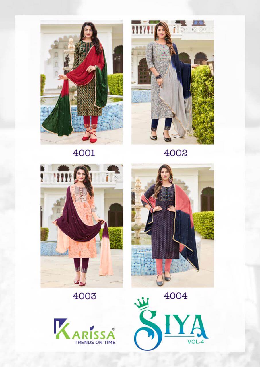 Karissa Siya vol 4 Readymade Dress Catalog in Wholesale Price, Purchase Karissa Siya volume 4 Readymade Women Dress Catalog at Wholesale and Manufacturer Rate online