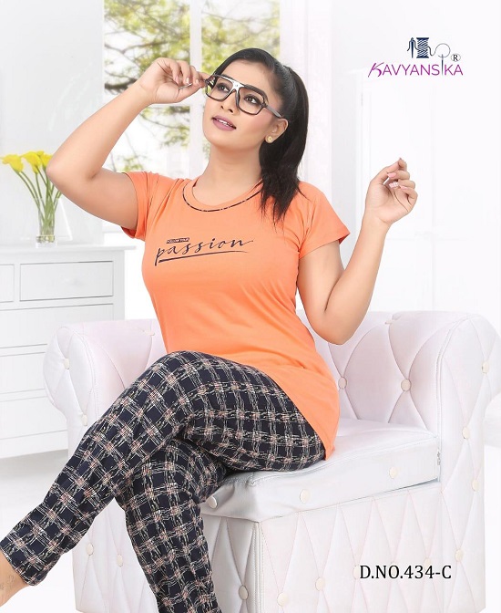 Kavyansika vol 434 wholesale Night Suit Catalog. Shop Tops and bottom Hosiery Fabric Ladies Night Suits Catalog for Wholesale business at best price online