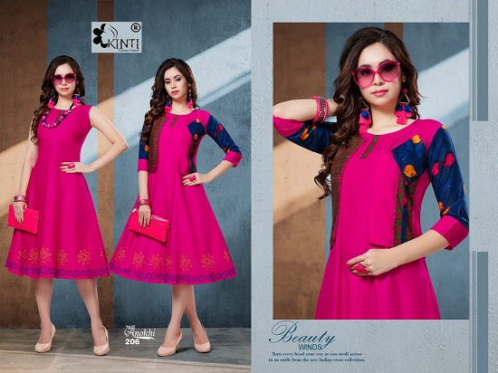 Kinti Anokhi vol 2 kurtis wholesale catalogue. Anokhi vol 2 Jacket pattern rayon kurtis catalog by Brand Kinti