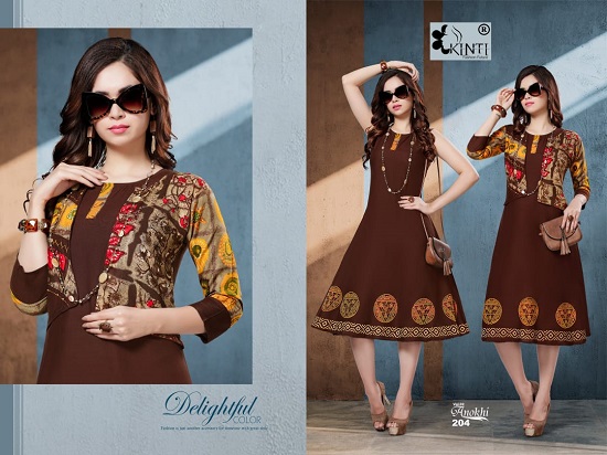 Kinti Anokhi vol 2 kurtis wholesale catalogue. Anokhi vol 2 Jacket pattern rayon kurtis catalog by Brand Kinti