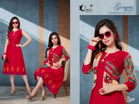 Kinti Anokhi vol 2 kurtis wholesale catalogue. Anokhi vol 2 Jacket pattern rayon kurtis catalog by Brand Kinti