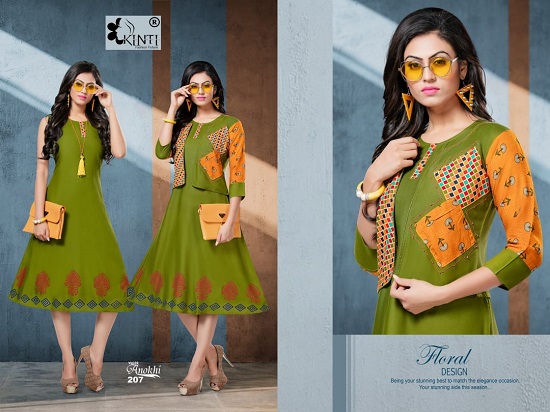 Kinti Anokhi vol 2 kurtis wholesale catalogue. Anokhi vol 2 Jacket pattern rayon kurtis catalog by Brand Kinti